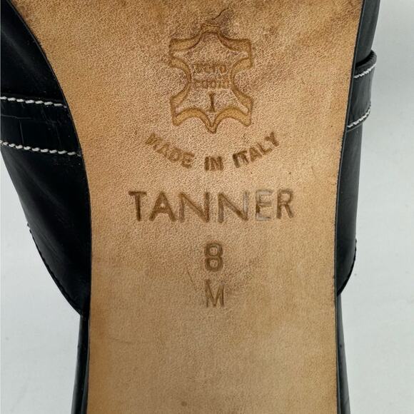 Brighton Tanner Black Leather Croc Embossed Buckle Mule Heels Size 8M Square Toe - Picture 8 of 10